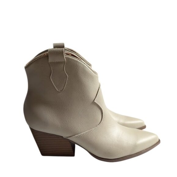 Indigo Rd Torrie Off-White Pointed Toe Block Heel Western Ankle Boots 8.5 NWOB - Picture 7 of 9